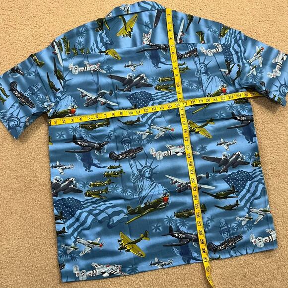NWOT Pacific Legend USA Fighter War Plane Hawaiian Shirt Blue Size XL - Picture 5 of 5